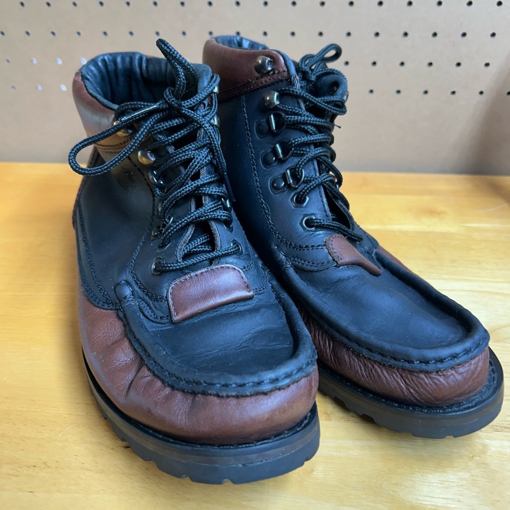 Frye Black and Brown Leather Trekking Lace-Up Boots